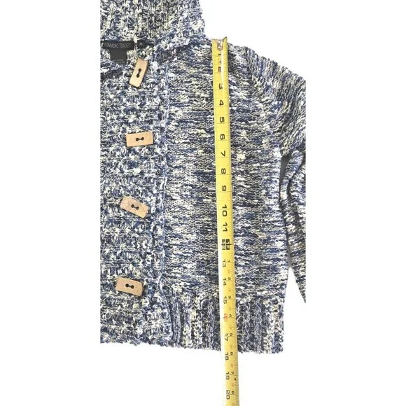 Nomadic Traders Y2K Knit Sweater M Blue Navy White Chunky Wood Buttons - Picture 6 of 10